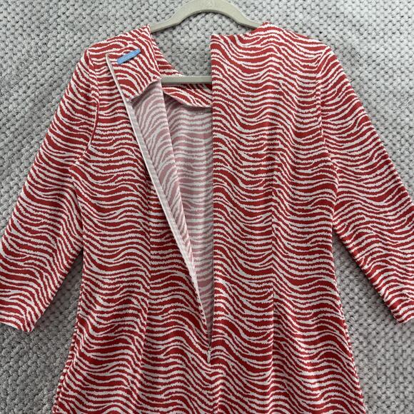 J McLaughlin Dress Women M Red White Wavy Catalina Cloth Sophia 3/4 Sleeve Crew - Picture 9 of 16